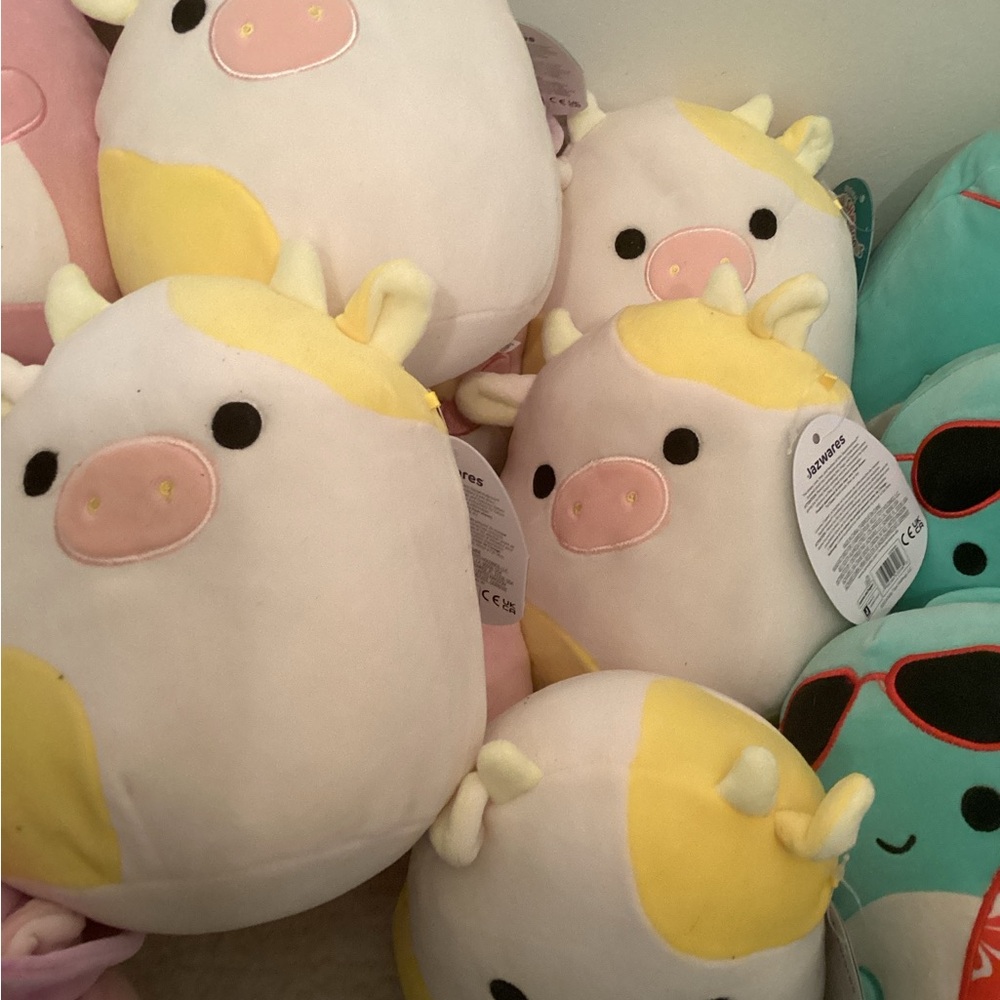 Squishmallows Yellow & White Cow Plush Lot